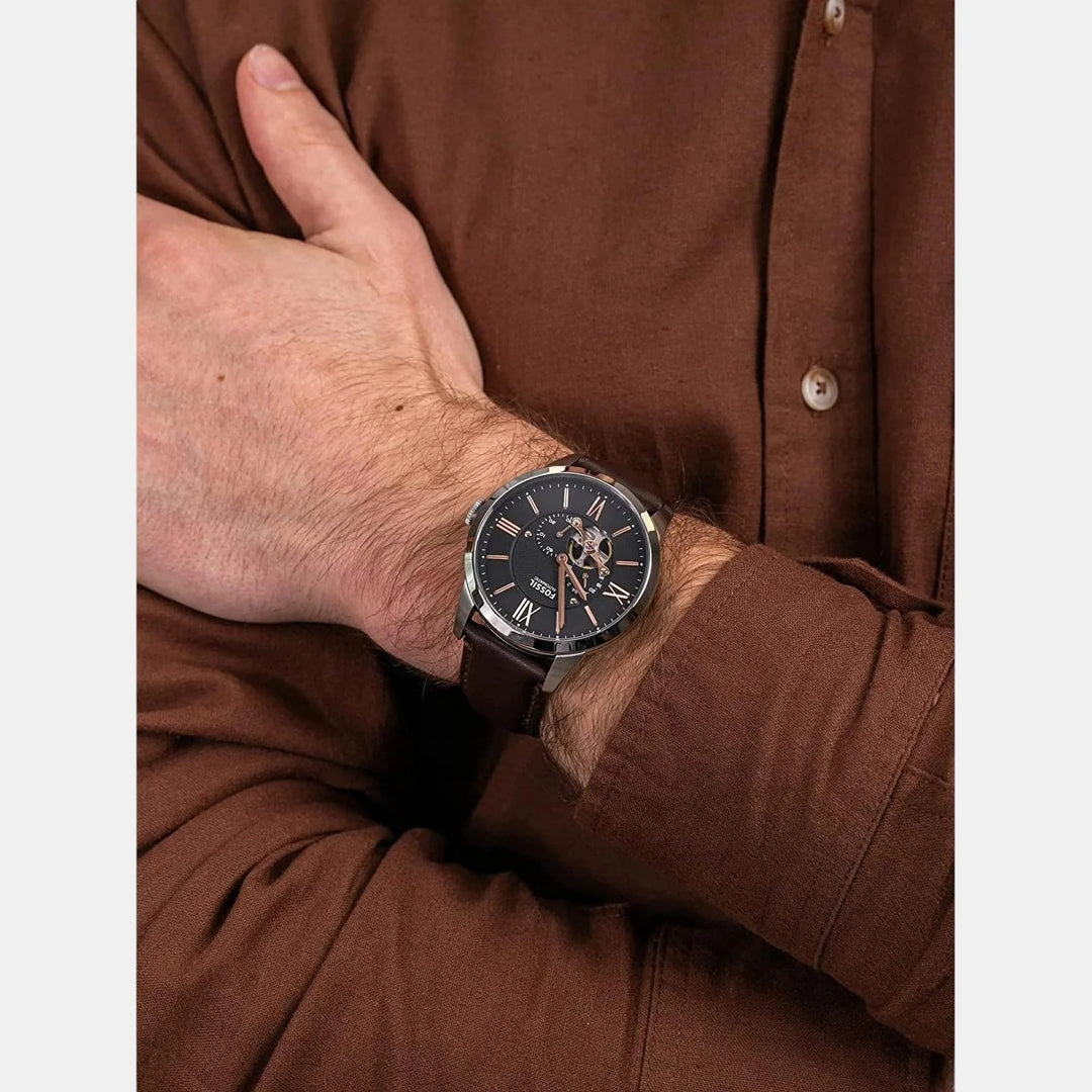Fossil Townsman ME3061 Automatic Skeleton Dial Black Leather Men&