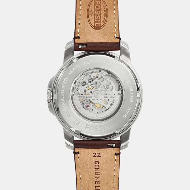 Fossil Grant ME3099 Automatic Skeleton Dial Brown Leather Men&