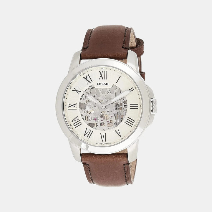 Fossil Grant ME3099 Automatic Skeleton Dial Brown Leather Men&