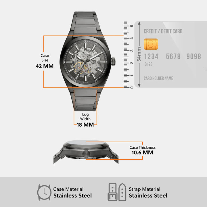 Fossil Everett Automatic ME3206 Skeleton Dial Stainless Steel Men&