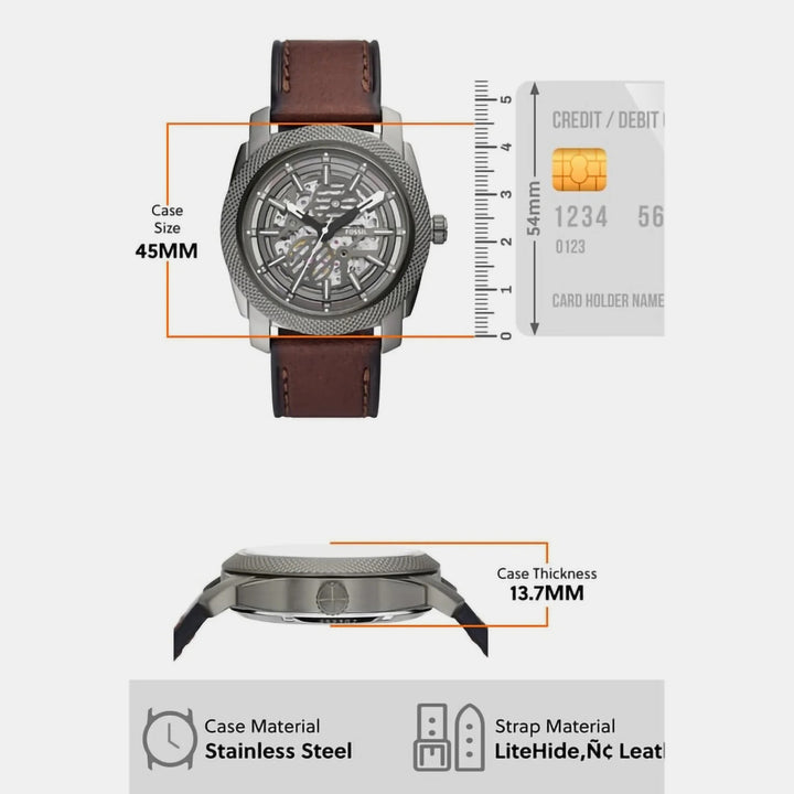 Fossil Heritage Automatic ME3254 Skeleton Dial Silver Stainless Steel Men&