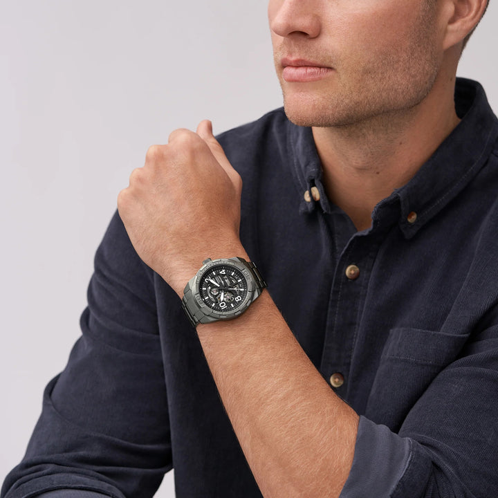 Fossil Heritage Automatic ME3255 Skeleton Dial Gold-Tone Men&