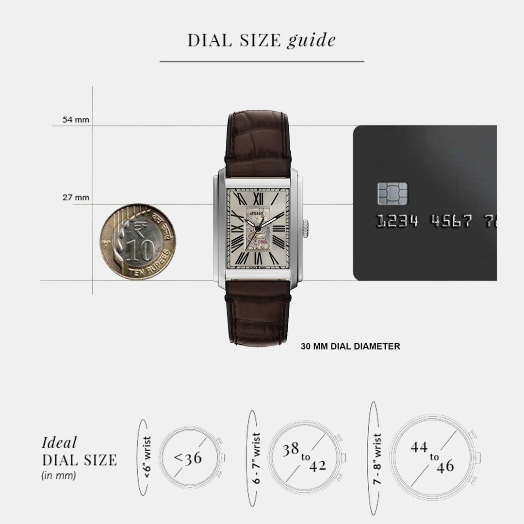 Fossil Carraway Automatic ME3272 Silver Dial Brown Leather Men&