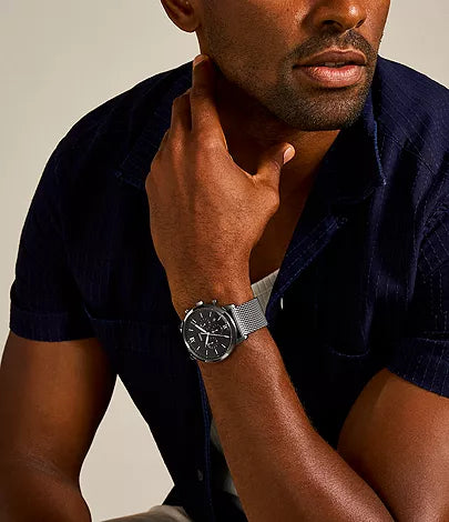 Fossil Copeland FS5699 Black Dial Brown Leather Strap Men&