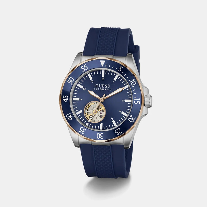 Guess Men Automatic Watch GW1131G5 – Blue Open-Heart Dial Silicone