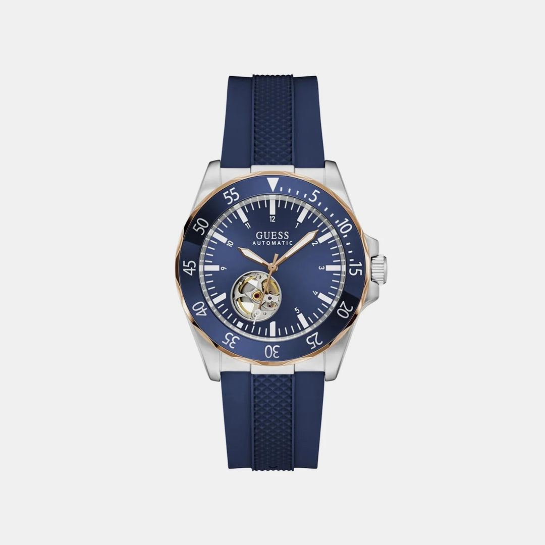 Guess Men Automatic Watch GW1131G5 – Blue Open-Heart Dial Silicone