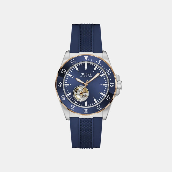 Guess Men Automatic Watch GW1131G5 – Blue Open-Heart Dial Silicone