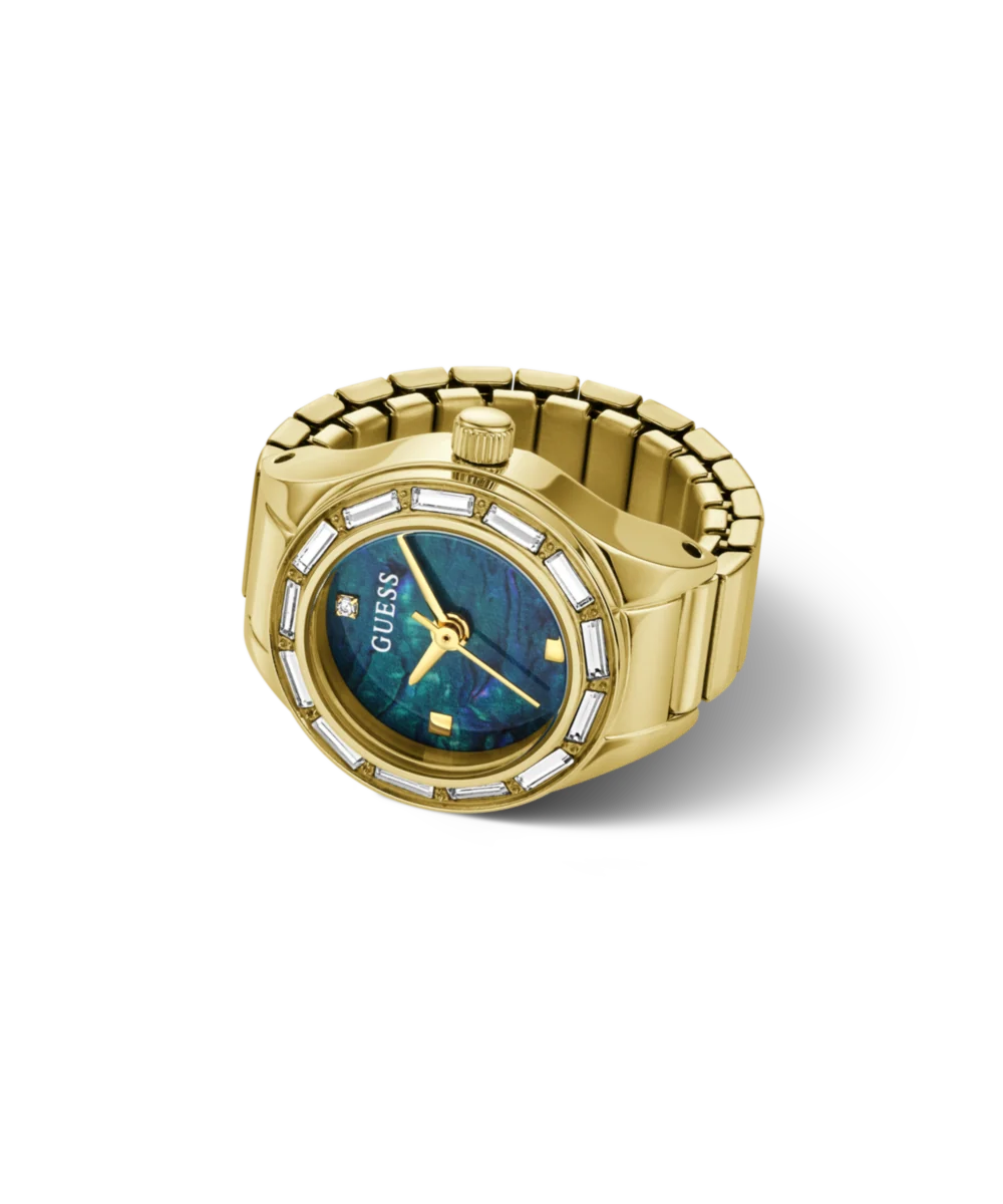 Guess Ring Watch 18mm Green Marble Dial Gold-Tone Large Women&