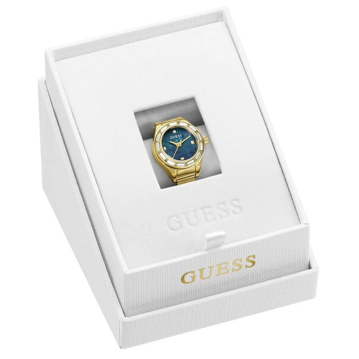 Guess Ring Watch 18mm Green Marble Dial Gold-Tone Large Women&