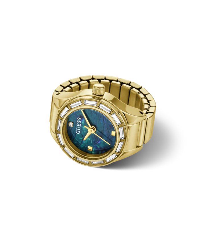 Guess Ring Watch 18mm Green Marble Dial Gold-Tone Large Women&