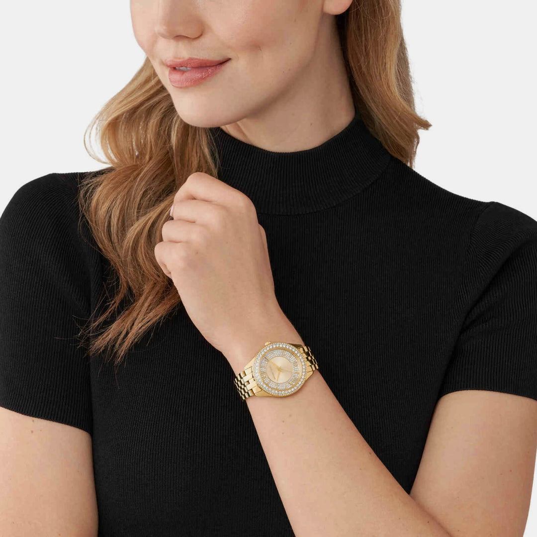 Michael Kors Harlowe MK4709 Rectangular Silver-Tone Pavé Women&