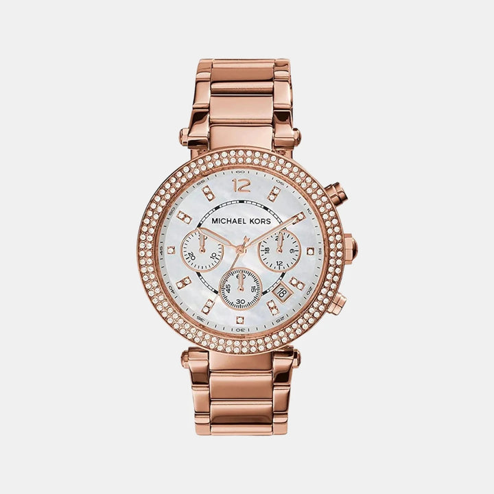 Michael Kors Parker MK5491 Rose Gold-Tone Pavé Chronograph Women&