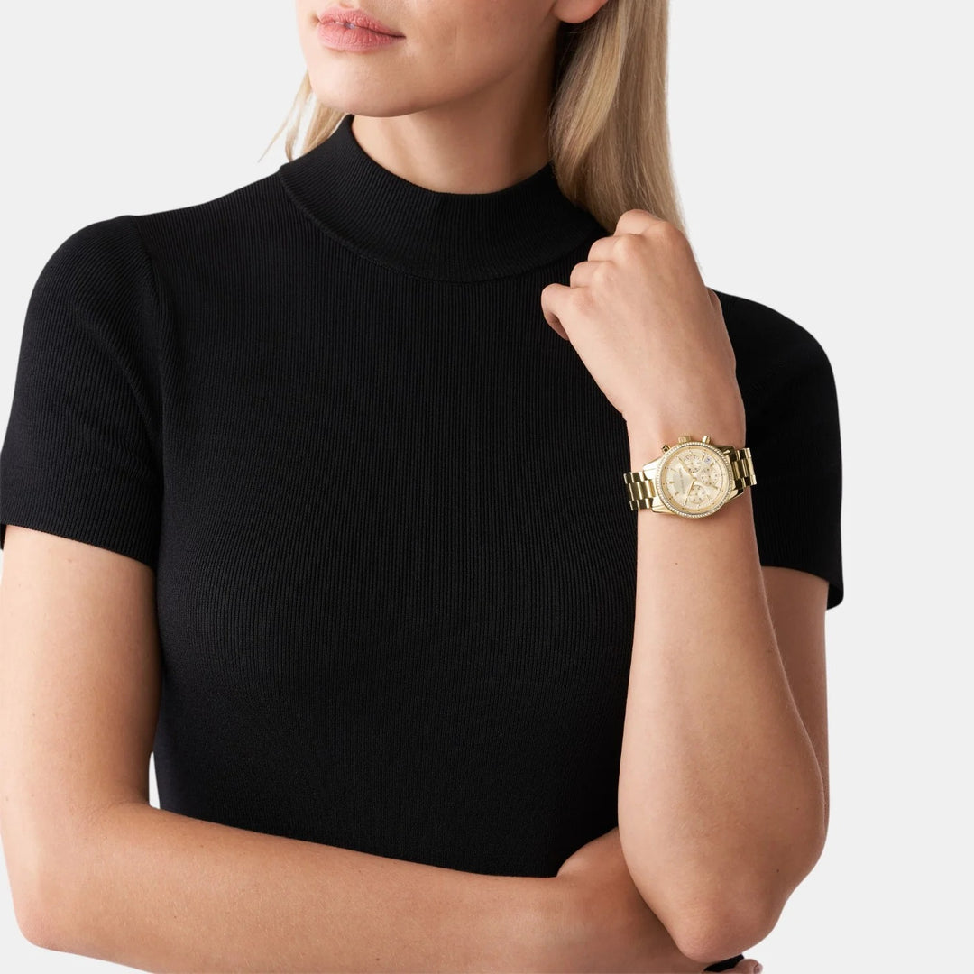 Michael Kors Bryant MK6356 Gold-Tone Pavé Chronograph Women&
