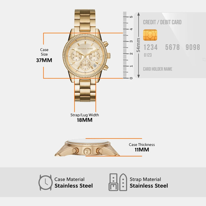 Michael Kors Bryant MK6356 Gold-Tone Pavé Chronograph Women&
