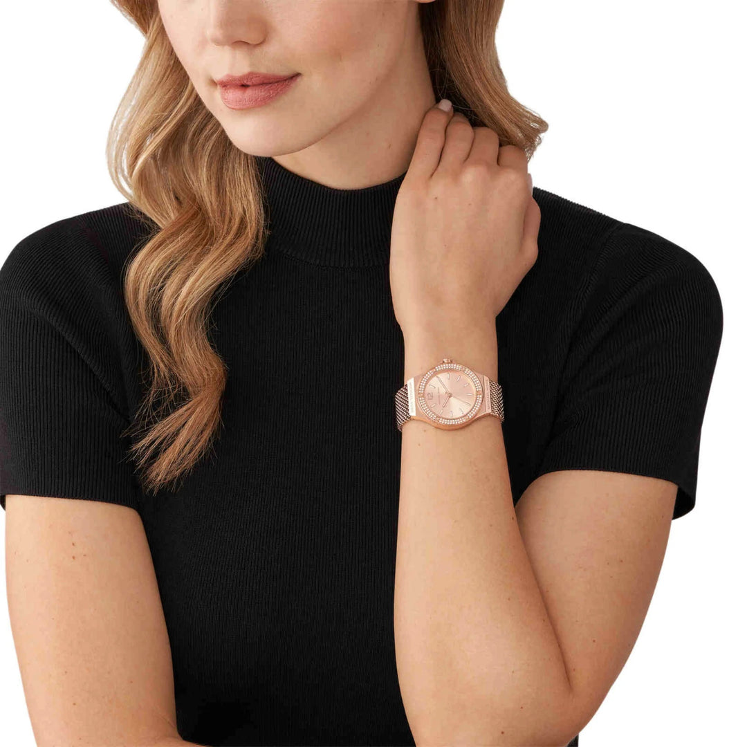 Michael Kors Lennox MK7336 Rose Gold-Tone Acetate Pavé Women&