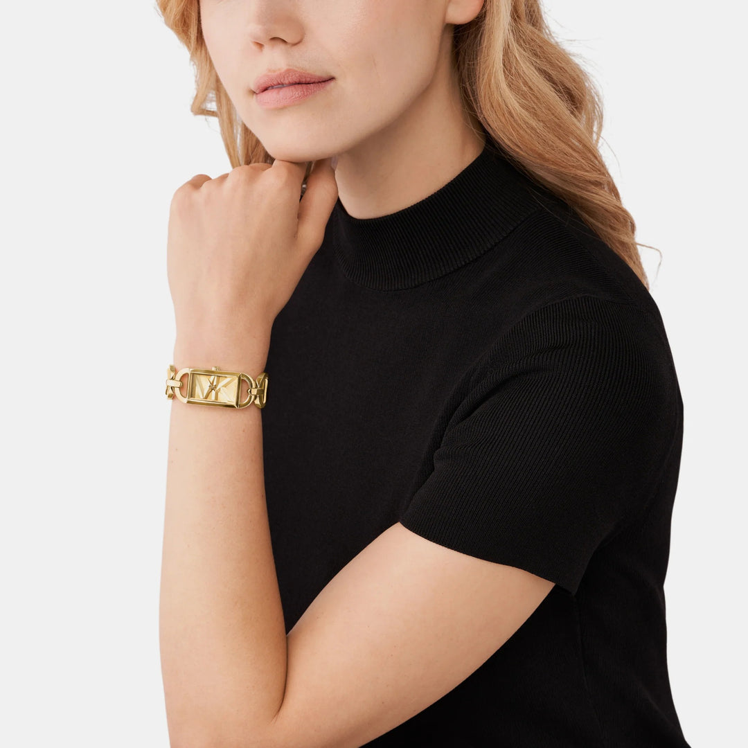 Michael Kors Lennox MK7406 Pavé Logo Gold-Tone Women&