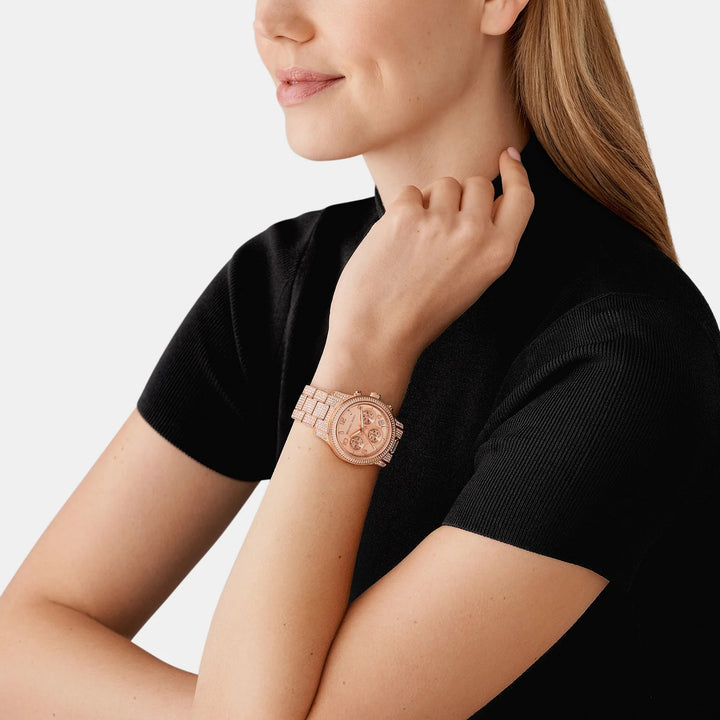 Michael Kors Runway MK7481 Silver-Tone Pavé Center Dial Women&