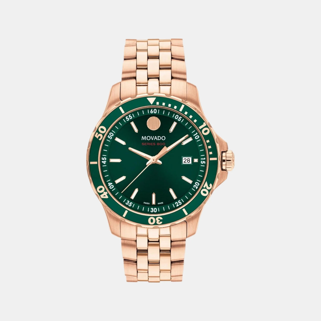 Movado Series 800 2600185 Men’s Green Dial Rose Gold-Tone PVD Stainless Steel Bracelet Quartz Date Watch - 2600185