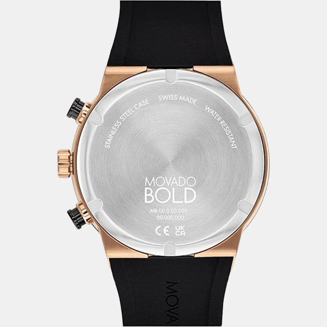 Movado Bold Fusion 3600854 Men’s Rose Gold Dial Black Silicone Strap Quartz Chronograph Watch - 3600854