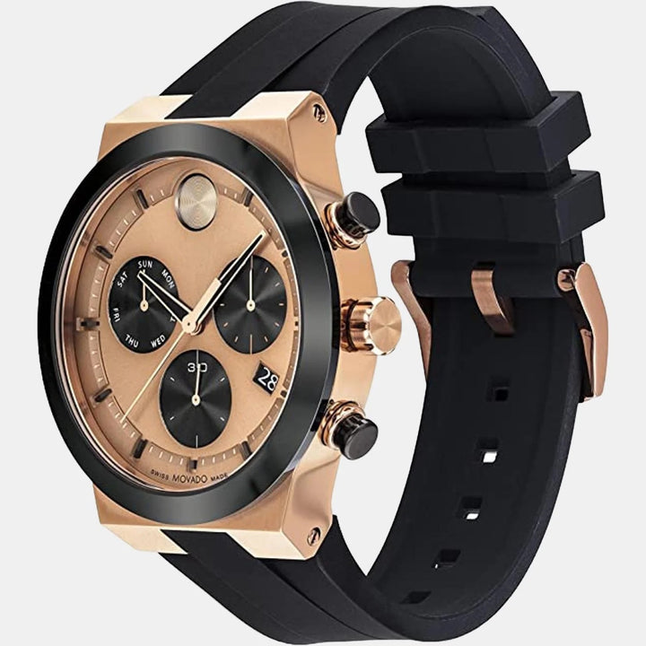 Movado Bold Fusion 3600854 Men’s Rose Gold Dial Black Silicone Strap Quartz Chronograph Watch - 3600854