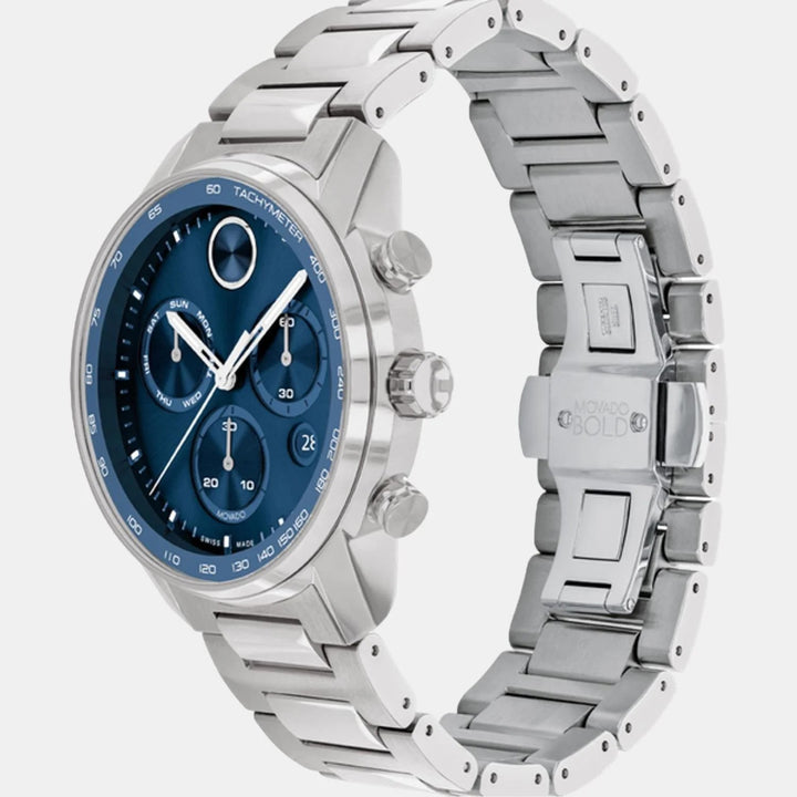 Movado Bold Verso 3600865 Men’s Blue Dial Silver Stainless Steel Bracelet Quartz Chronograph Tachymeter Watch - 3600865