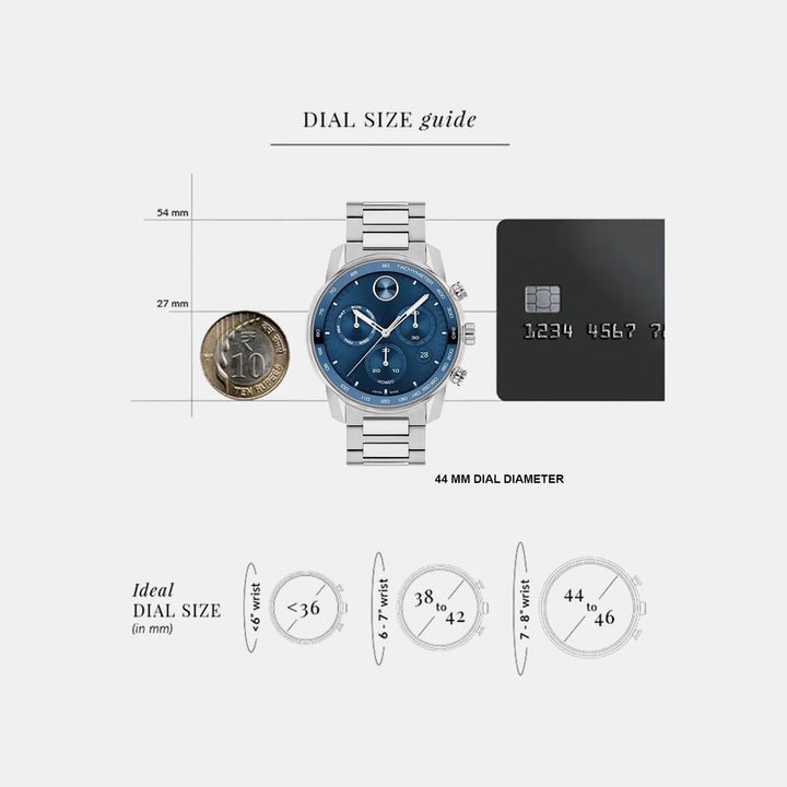 Movado Bold Verso 3600865 Men’s Blue Dial Silver Stainless Steel Bracelet Quartz Chronograph Tachymeter Watch - 3600865