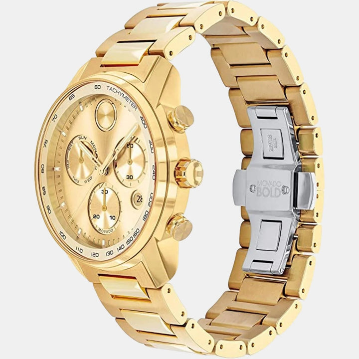 Movado Bold Verso 3600866 Men’s Gold Dial Silver Stainless Steel Bracelet Quartz Chronograph Tachymeter Watch - 3600866