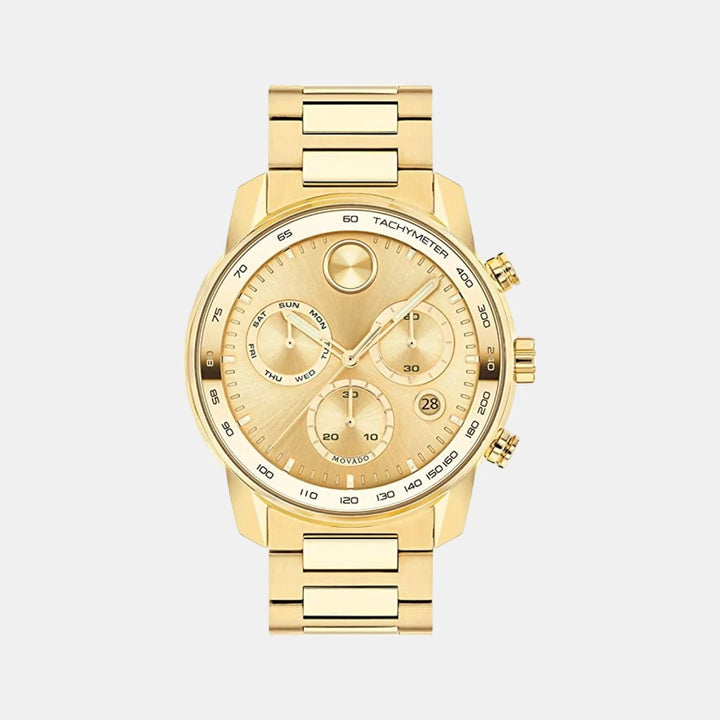 Movado Bold Verso 3600866 Men’s Gold Dial Silver Stainless Steel Bracelet Quartz Chronograph Tachymeter Watch - 3600866