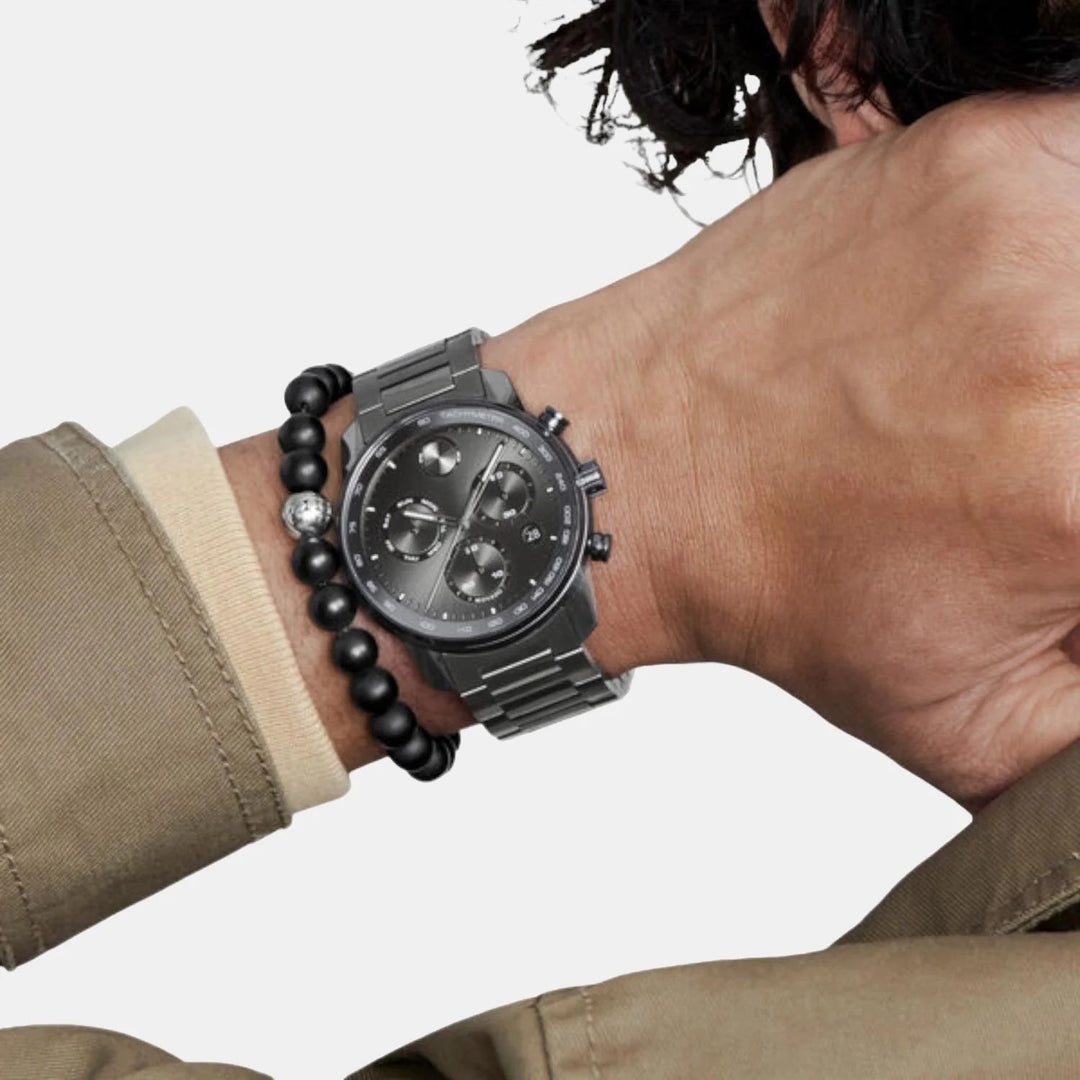 Movado Bold Verso 3600867 Men’s Grey Dial Gunmetal Stainless Steel Bracelet Quartz Chronograph Tachymeter Watch - 3600867