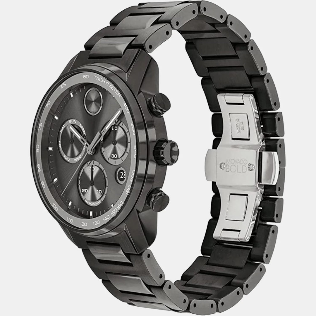Movado Bold Verso 3600867 Men’s Grey Dial Gunmetal Stainless Steel Bracelet Quartz Chronograph Tachymeter Watch - 3600867