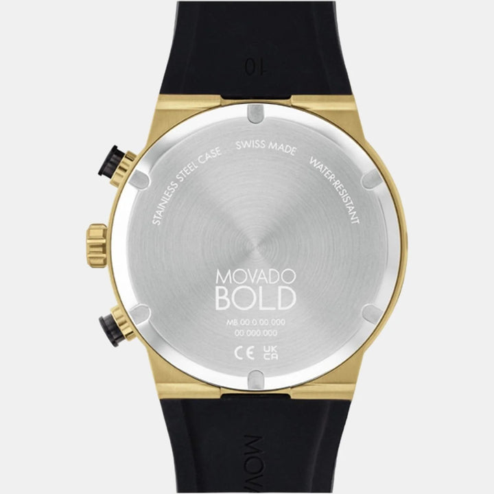 Movado Bold Fusion 3600895 Men’s Gold Dial Black Silicone Strap Quartz Chronograph Watch - 3600895