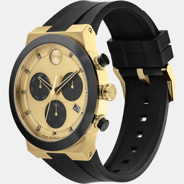 Movado Bold Fusion 3600895 Men’s Gold Dial Black Silicone Strap Quartz Chronograph Watch - 3600895