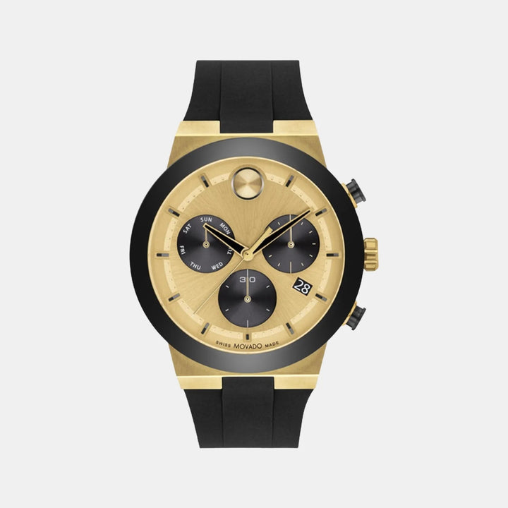 Movado Bold Fusion 3600895 Men’s Gold Dial Black Silicone Strap Quartz Chronograph Watch - 3600895
