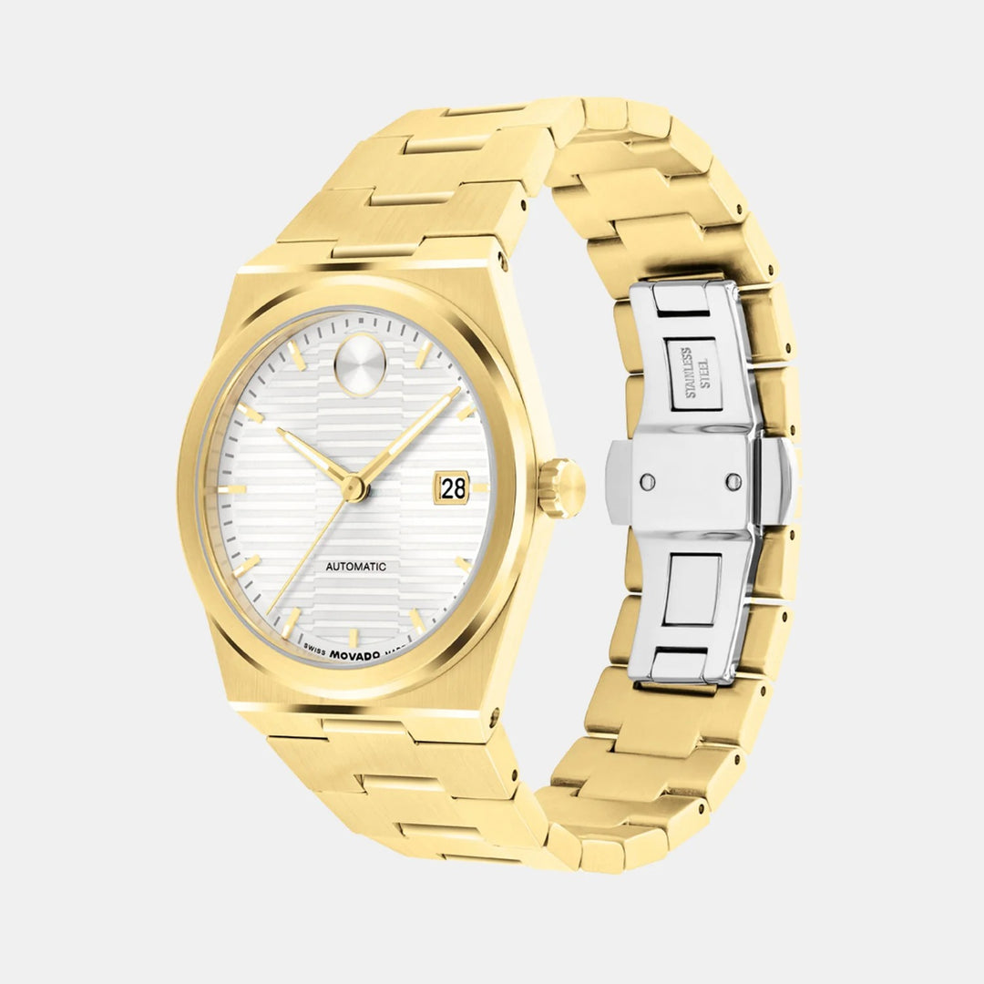 Movado Bold Quest 3600943 Men’s White Dual-Texture Dial Stainless Steel Integrated Bracelet Automatic Watch - 3600943