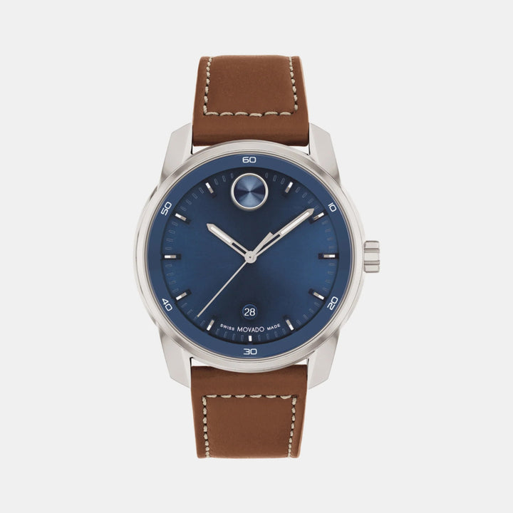 Movado Bold Verso 3600944 Men’s Blue Dial Cognac Leather Strap Quartz Watch - 3600944