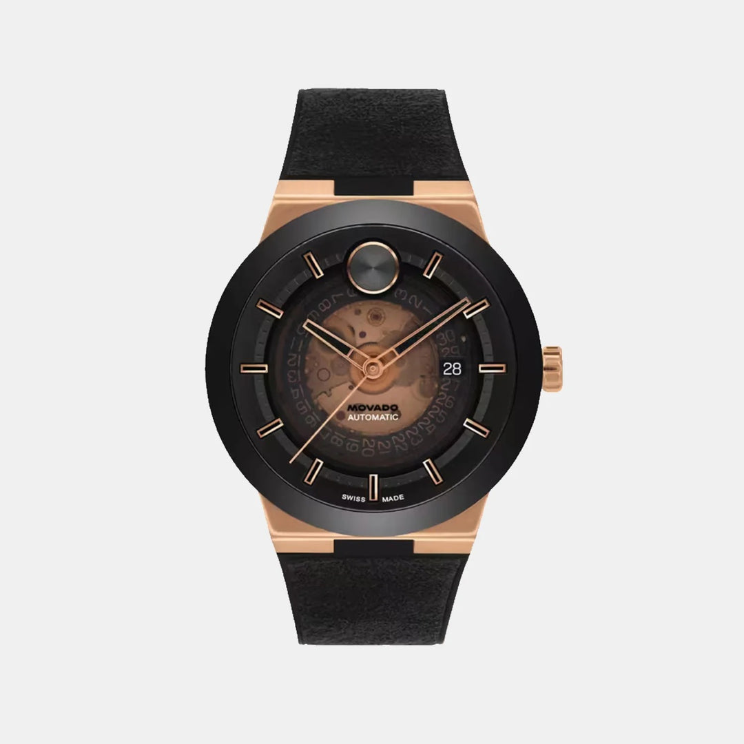 Movado Bold 3600947 Men’s Transparent Dial Brown Leather Strap Automatic Watch - 3600947