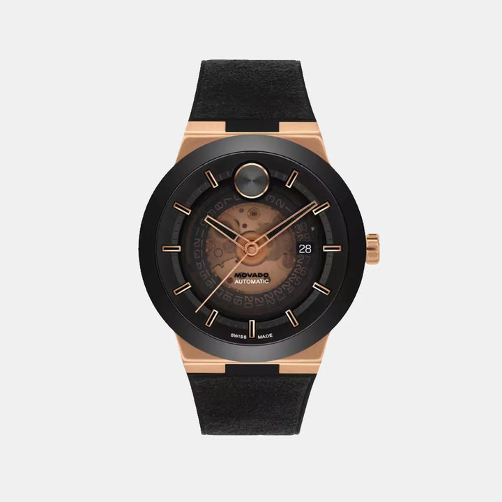 Movado Bold 3600947 Men’s Transparent Dial Brown Leather Strap Automatic Watch - 3600947