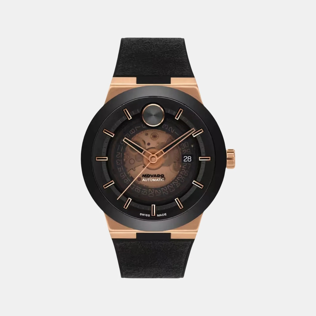 Movado Bold 3600947 Men’s Transparent Dial Brown Leather Strap Automatic Watch - 3600947