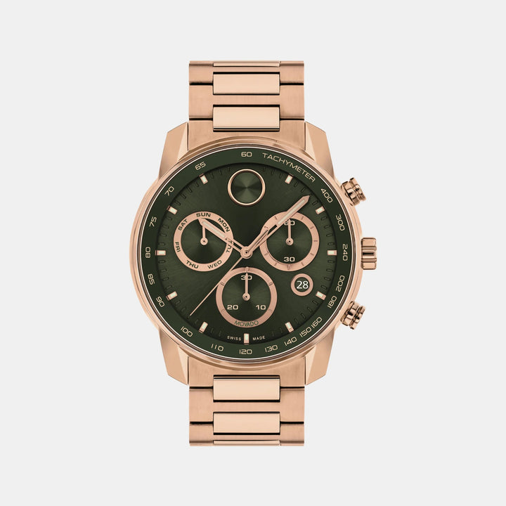 Movado Bold Verso 3601082 Men’s Green Dial Rose Gold-Tone Stainless Steel Bracelet Quartz Chronograph Watch - 3601082