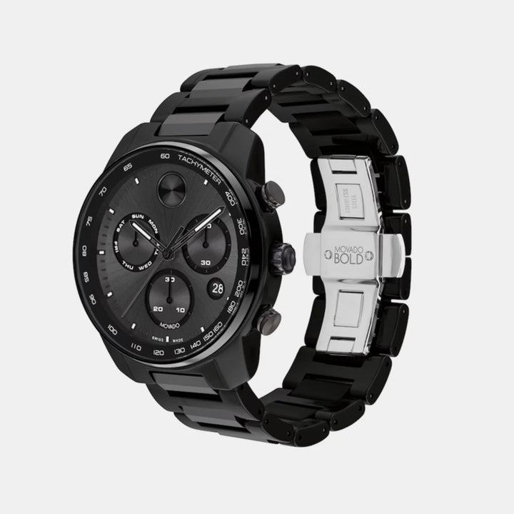 Movado Bold Verso 3601103 Men’s Black Dial Black Ceramic Bracelet Quartz Chronograph Watch - 3601103