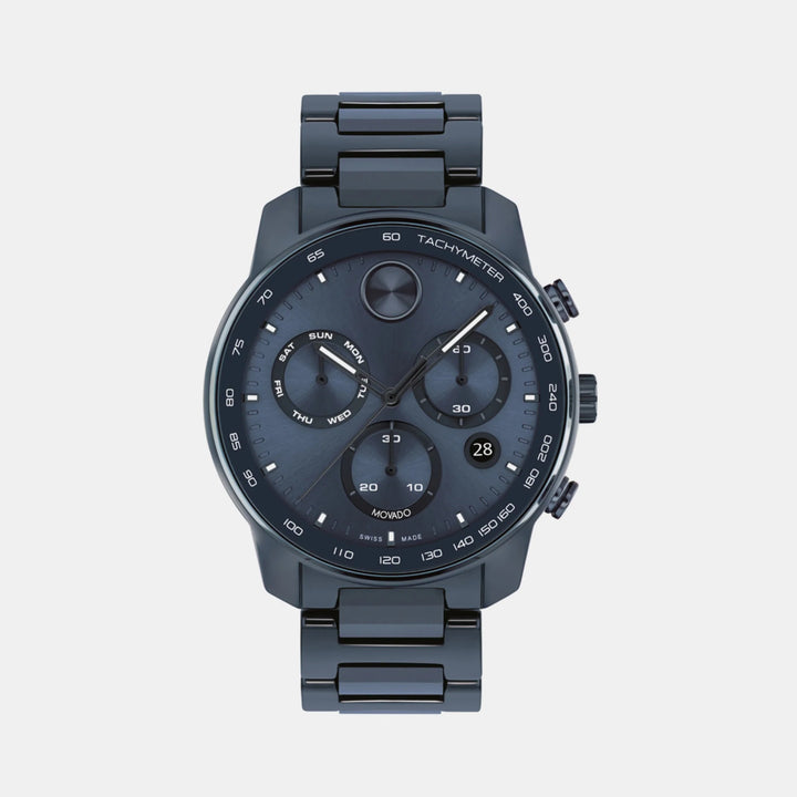 Movado Bold Ceramic 3601117 Men’s Blue Dial Black Ceramic Bracelet Quartz Chronograph Watch - 3601117
