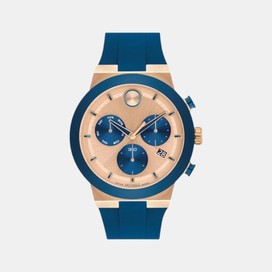 Movado Bold Fusion 3601139 Men’s Rose Gold Dial Black Silicone Strap Quartz Chronograph Watch - 3601139