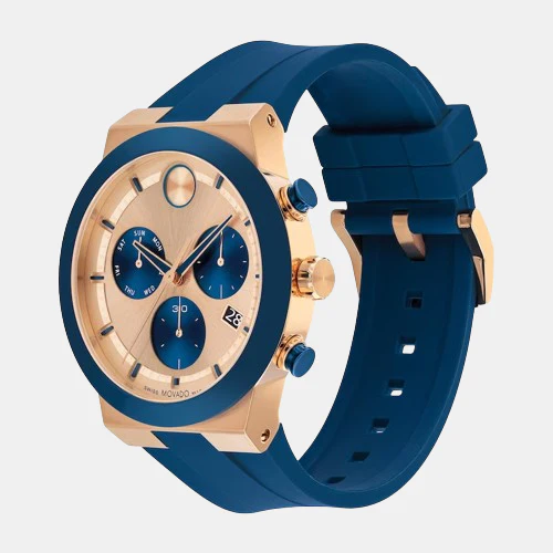 Movado Bold Fusion 3601139 Men’s Rose Gold Dial Black Silicone Strap Quartz Chronograph Watch - 3601139