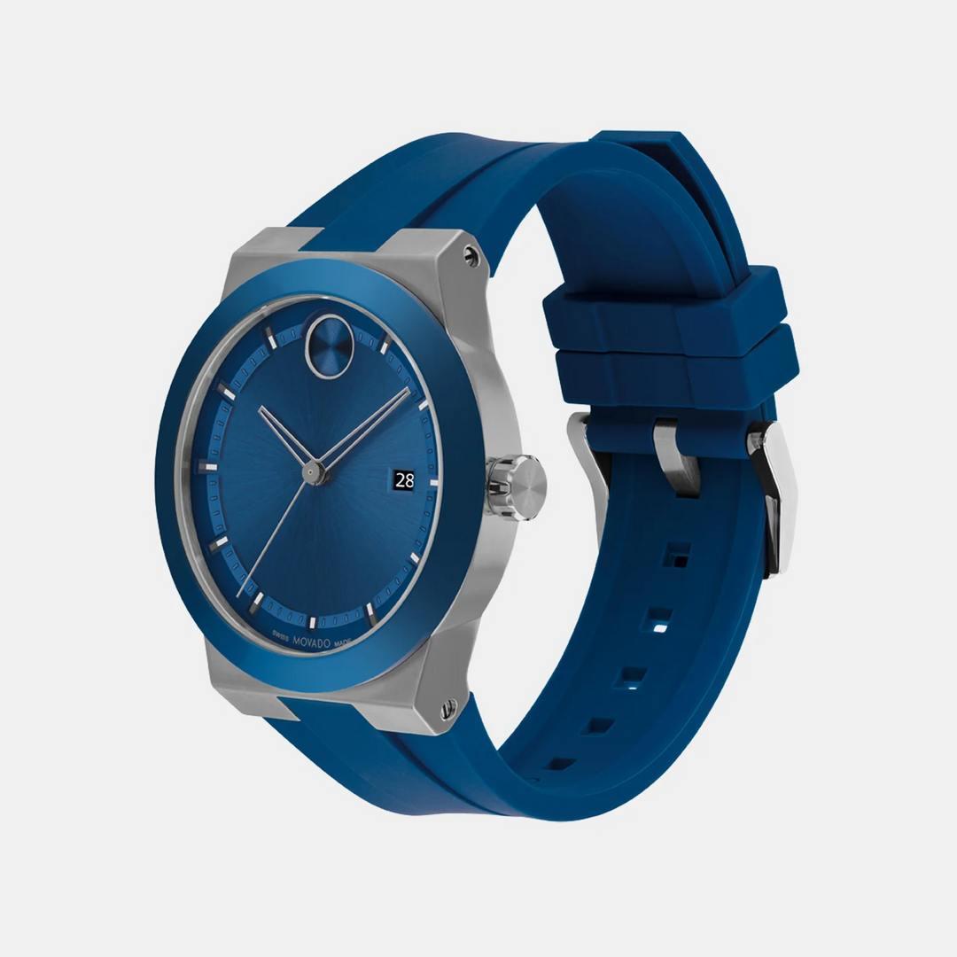 Movado Bold Thin 3601192 Men’s Blue Dial Blue Silicone Strap Quartz Watch - 3601192