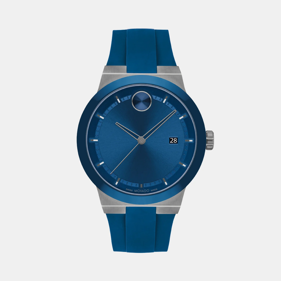 Movado Bold Thin 3601192 Men’s Blue Dial Blue Silicone Strap Quartz Watch - 3601192