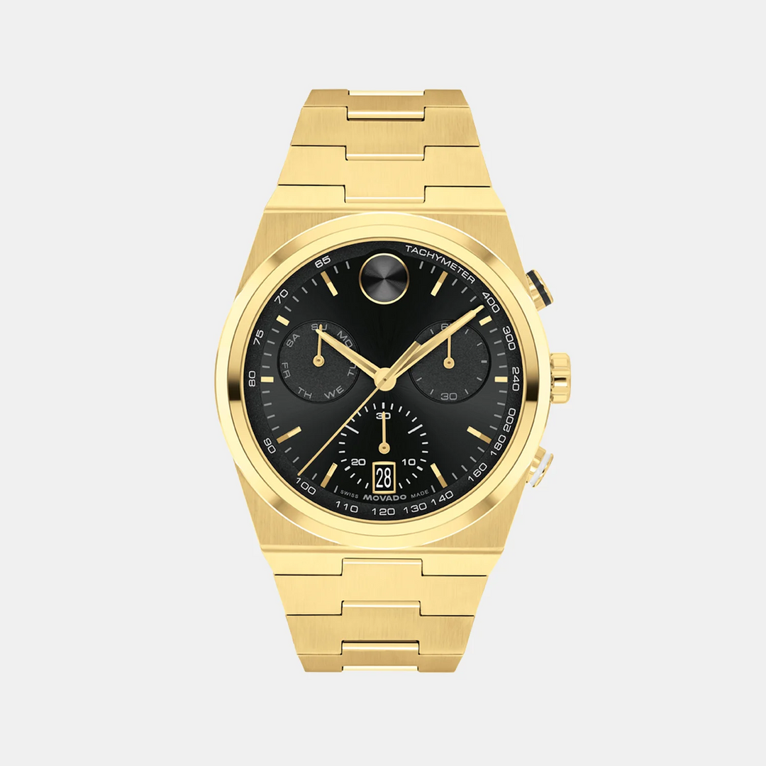 Movado Bold Quest 3601198 Men’s Black Dial Stainless Steel Bracelet Quartz Chronograph Watch - 3601198