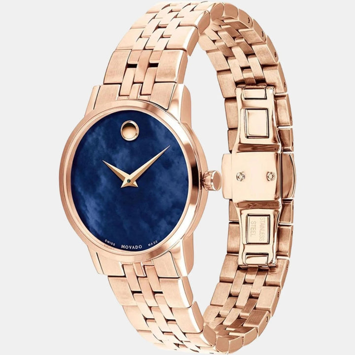 Movado Museum 607354 Classic Women 28mm Blue Mother of Pearl Dial Rose Gold PVD Stainless Steel Bracelet Quartz Watch