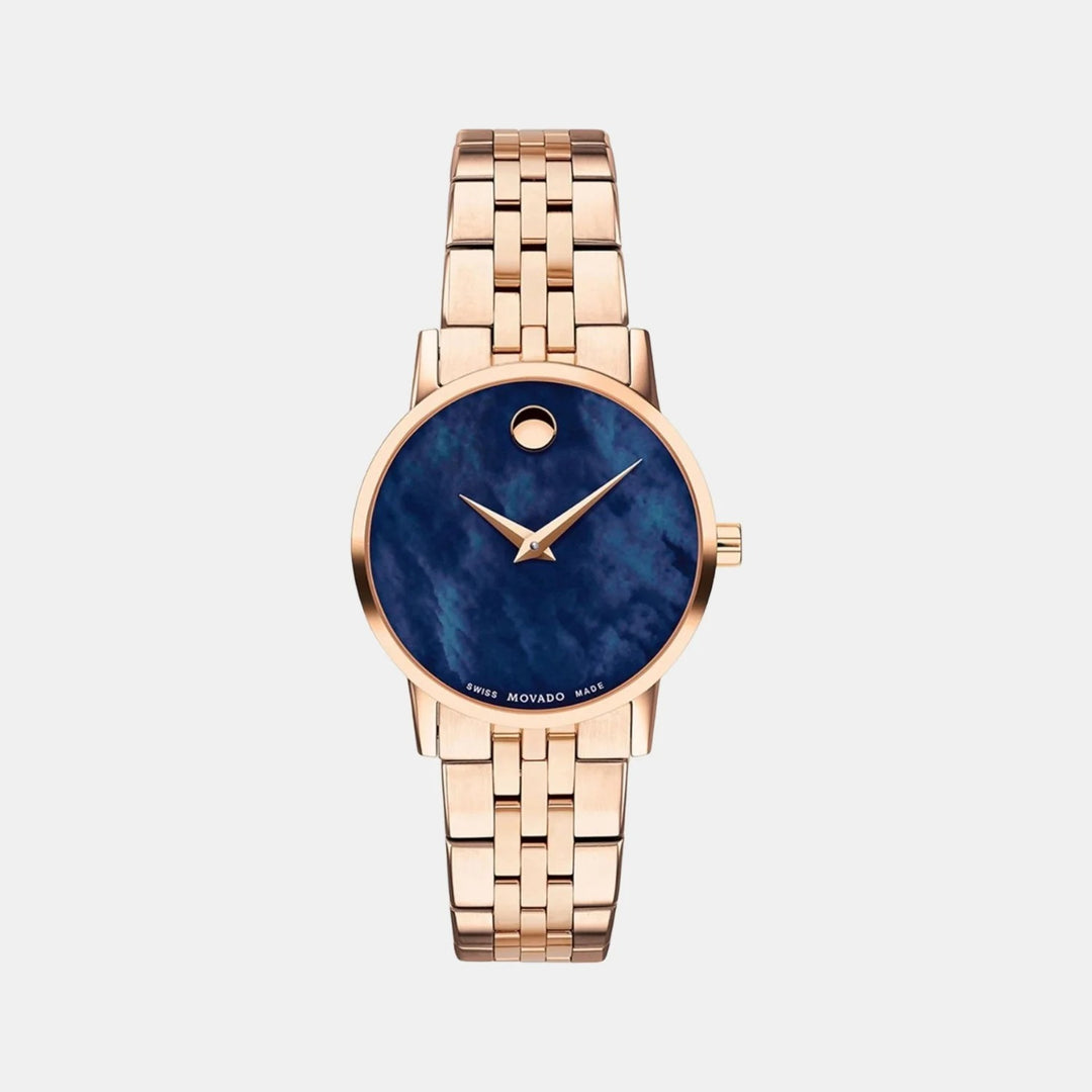 Movado Museum 607354 Classic Women 28mm Blue Mother of Pearl Dial Rose Gold PVD Stainless Steel Bracelet Quartz Watch