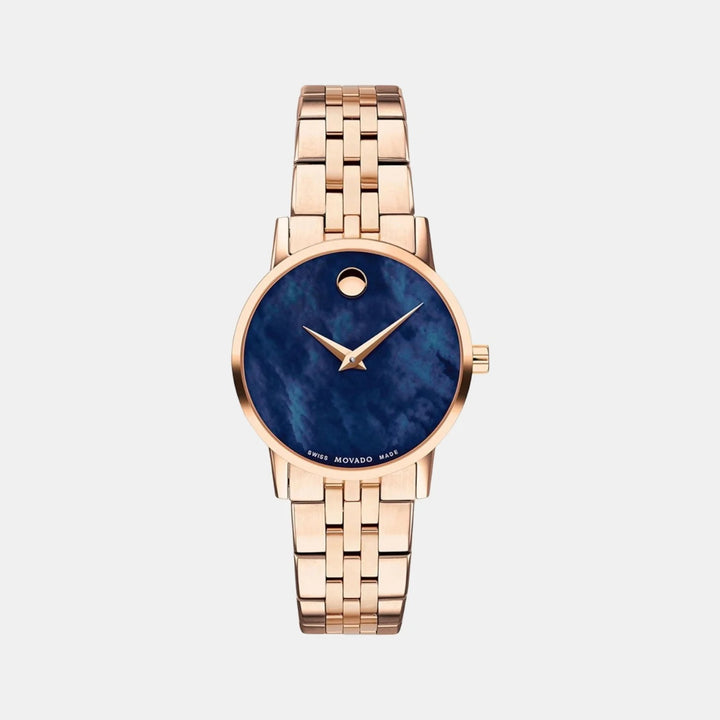 Movado Museum 607354 Classic Women 28mm Blue Mother of Pearl Dial Rose Gold PVD Stainless Steel Bracelet Quartz Watch
