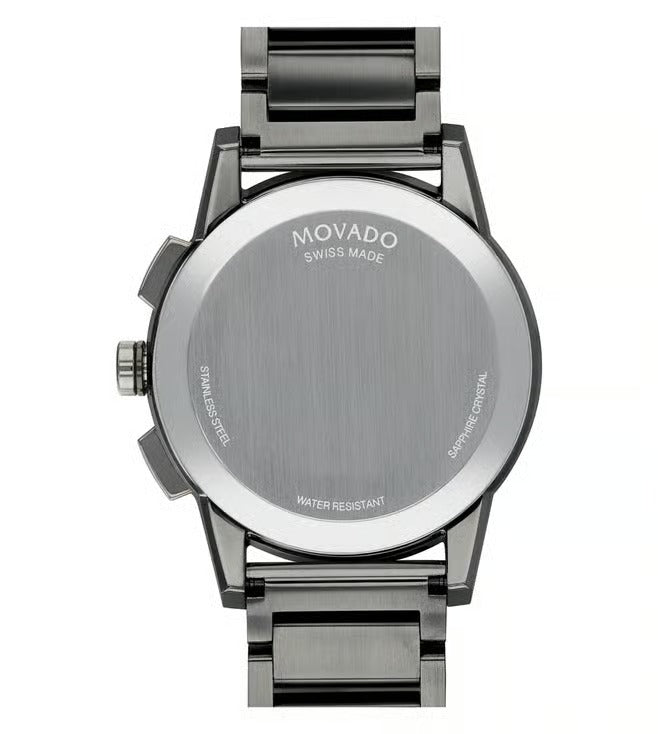 Movado Museum 607558 Sport Men 42mm Black Chronograph Dial Gunmetal PVD Stainless Steel Bracelet Quartz Watch